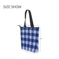 thumbnail image 7 of Zipper canvas bag large capacity large size practical handbag durable Canvas with leather material Deep Blue Checkered, 7 of 7