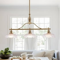 KPIBEST 3 Light LED Copper Color Vintage Linear Chandeliers, Clear Glass Shade, Adjustable Height 31 Inch Kitchen Island Chandeliers