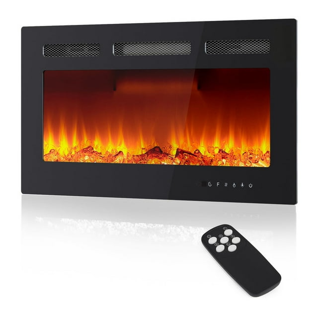 TROPOW Foyer Électrique Intégré de 30 Pouces avec Minuterie et Télécommande, 12 Couleurs de Flamme Réalistes, Chauffage Mural de Foyer 750W/1500W avec Écran Tactile et Thermostat