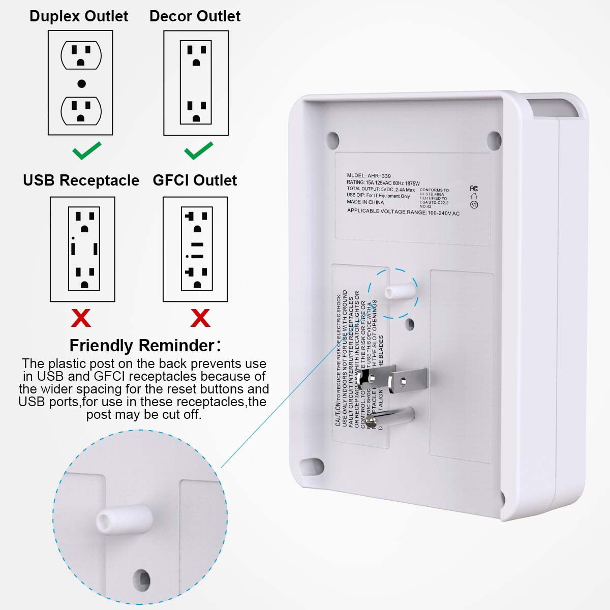 ONDOG Multi Plug Outlet, Surge Protector, 6 Outlet Extender and 3 USB Ports, White