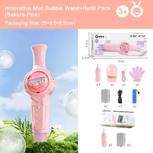 New Mist Bubble Wand Elastic Bubble Fog Wand Fog Bubble Machine Rechargeable Automatic Electric Smoke Bubble Machine with Colorful Lights Music Fog Bubble Wand Summer Toy Gift for Boy Girl (Pink