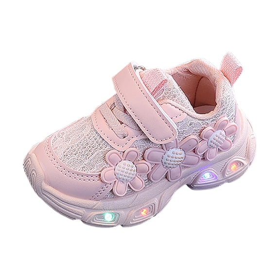 Zanarzt Girls Athletic Shoes Girls Light Up Sneakers Breathable Stylish Floral Mesh Upper Light Up Shoes Pink,US 9