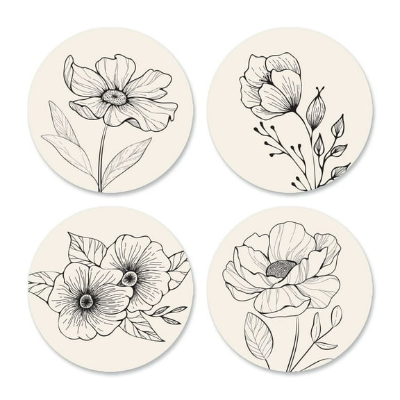 Colorful Images Floral Lines Envelope Seals (4 Designs) - Set of 144, 1 ½" Round Self-Adhesive Stickers, Flat-Sheet Seals