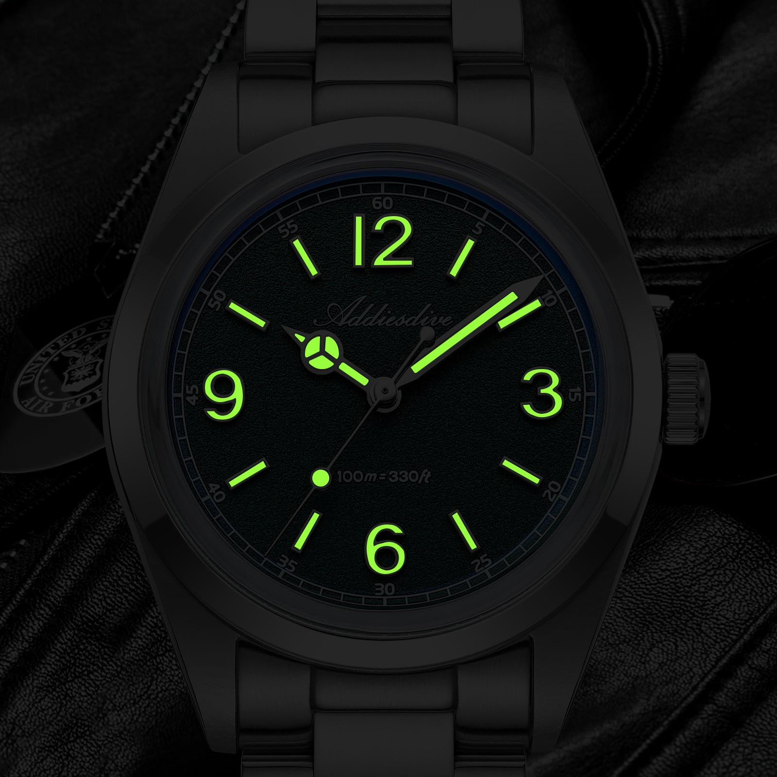 ADDIESDIVE Watches for Men Diver 100m Waterproof, 316L Stainless Steel, Japanese Quartz Movement,Luminous Green Dial