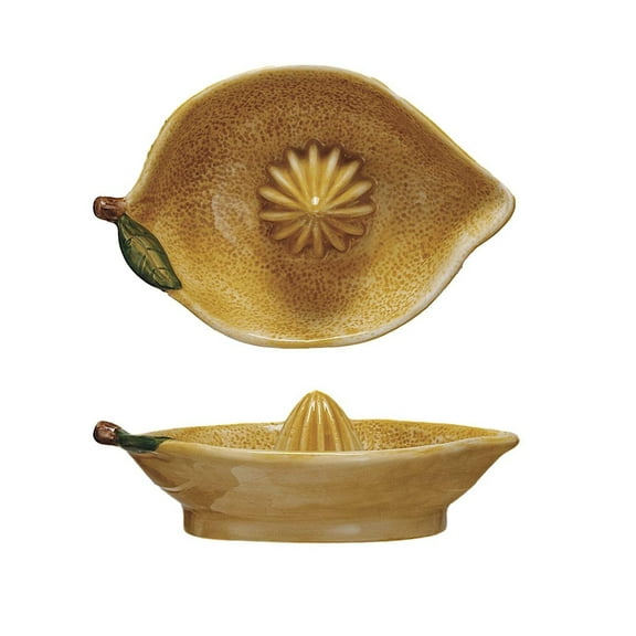 Creative Co-Op Countryside Citrus Stoneware Lemon Juicer, Multicolor
