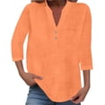 thumbnail image 2 of 3/4 Length Sleeve Womens Tops Cotton Linen Lightweight V Neck Loose Blouse Dressy Casual Office Work T Shirts, 2 of 5