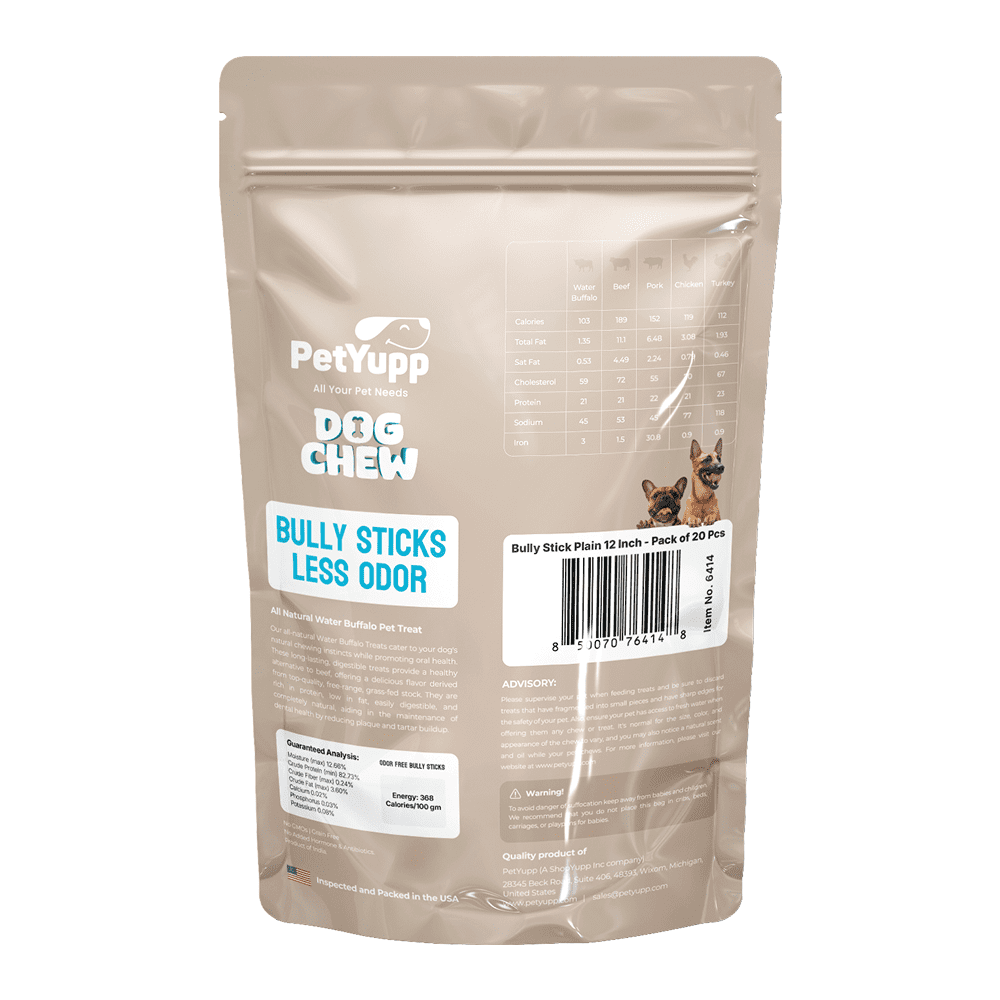 PetYupp Bully Sticks Dog Chew Treats 12 Inch 20 Count