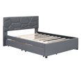 thumbnail image 6 of Hassch Full Platform Bed with Twin Size Trundle and 2 Storage Drawers, Linen Upholstered Full Size Bed Frame with Brick Pattern Headboard, Full Storage Bed with Trundle for Bedroom (Gray), 6 of 9