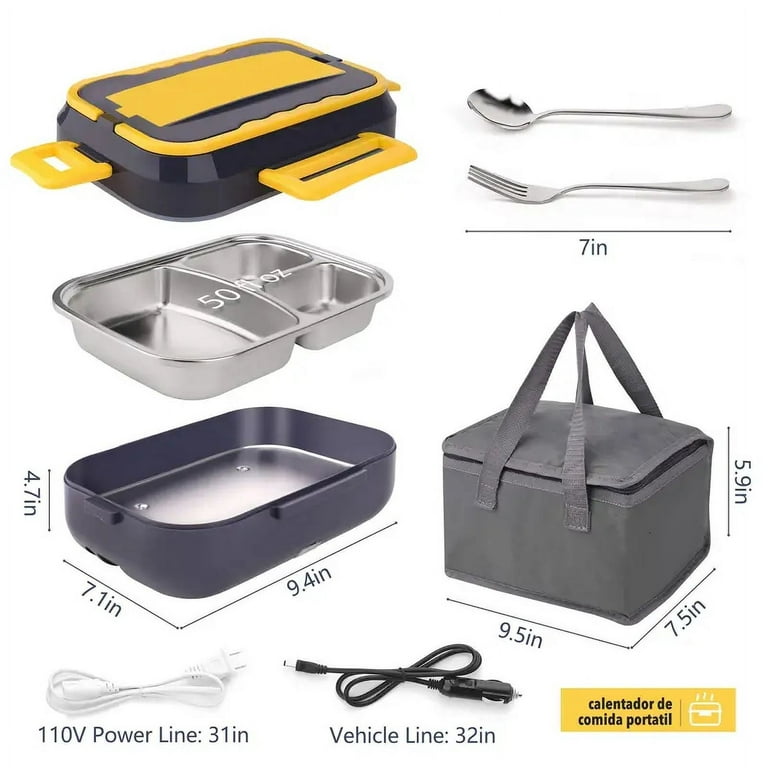 AIEVE Electric Lunch Box, USB Powered Portable Food Warmer for Car Truck  with Bag Spoon and Fork, 12V/24V/110V, 35-Ounce