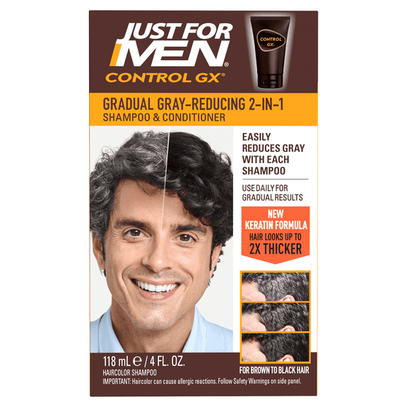 Just for Men Control GX Grey Reducing 2-in-1 Shampoo and Conditioner with Keratin - 2 Pack (8 Fl Oz Total)