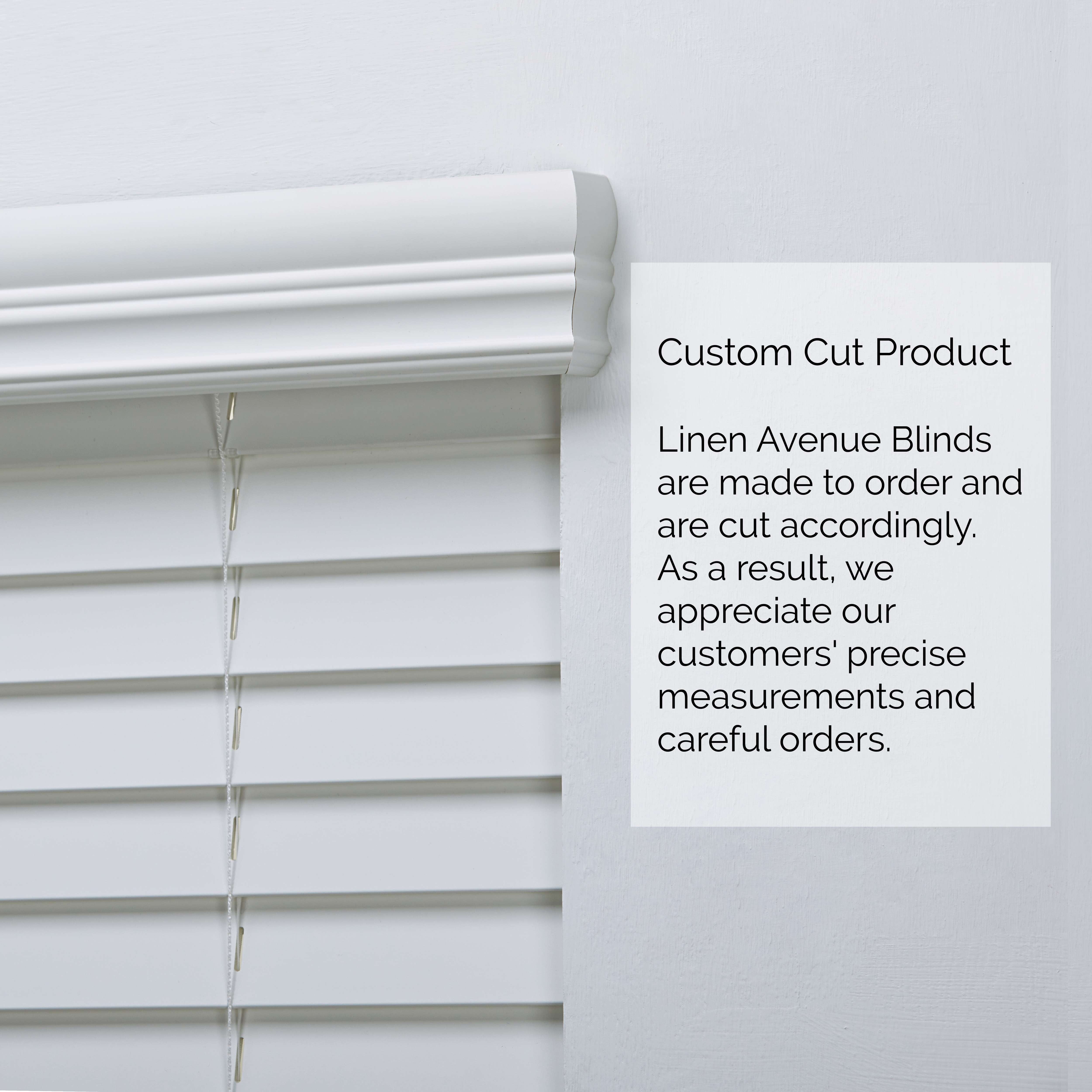 Linen Avenue Cordless 2" Faux Wood Blind White 34 W x 72 H, Partial Inside Mount (Arrives ½ Inch Narrower)