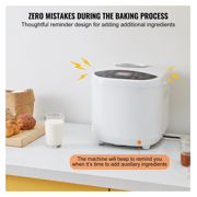 Bread Maker 2LB, 19-in-1 Dough Machine with Gluten-Free Setting, Whole Wheat Bread Maker, Digital Programmable, 3 Loaf Sizes & Crust Colors