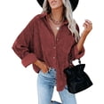 thumbnail image 1 of Sonducket Camisa de mujer Casual Botón Top Blusa de pana Blusa Abrigo de otoño Prendas para la parte del cuerpo Vino rojo M, 1 of 6