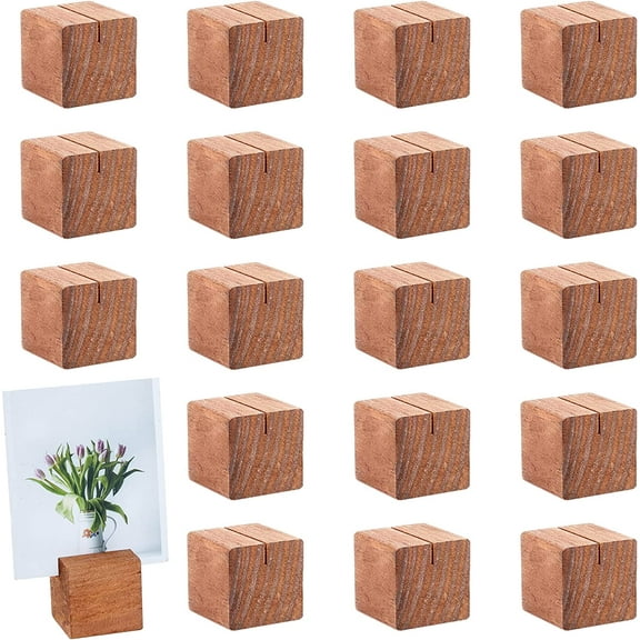 20 Pcs Wood Place Card Holders Pine Wood Table Number Stands Saddle Brown Square Table Sign Stands for Wedding Dinner Home Party Events Decoration - 14.2g/pc colorful
