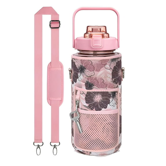 ACDANC Glass & Bottle Large Half Gallon 64 OZ Motivational Water Bottle With Sleeve And Marker For Sport And Fitness