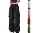 thumbnail image 7 of yardsong Women's High Waisted Baggy Cargo Parachute Pants Lightweight Y2K Streetwear Hiking Pants with Pockets & Drawstring Ankles Wine,XL, 7 of 7