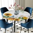 thumbnail image 5 of Elastic Fitted Round Tablecloth, Sunflowers Waterproof Stretch Table Cover for 55"-60" Tables, Floral Green Leaves Bees Watercolor Wooden Washable Outdoor Tablecloths for Patio, Picnic, Camping, 5 of 9
