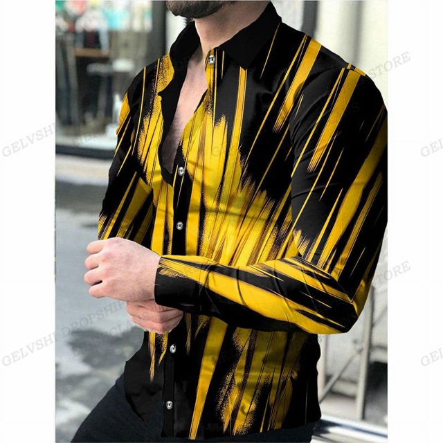 Camisas hawaianas de manga larga para hombre, camisas de moda, blusas de estilo europeo de lujo, blusas de playa doradas, ropa para hombre, camisas Voion para hombre
