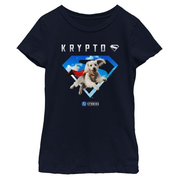Girl's Superman Krypto Blue Sky Logo  Graphic T-Shirt