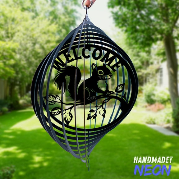 Handmadetneonsign Squirrel Wind Spinner Metal, Garden Decor Outdoor Hanging Yard Art Nature Lovers 132772