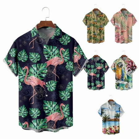 

Men s Women s Collared Hawaiian Shirts Printed Slim-Fit Clothes Plus Size Men