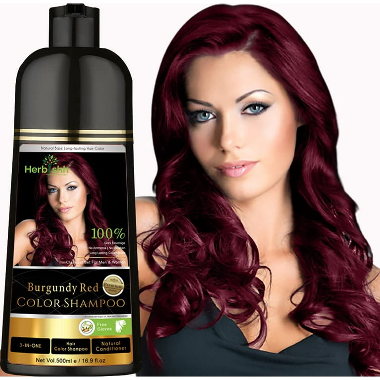 Herbishh Hair Color Shampoo Gray Hair – Ammonia-Free| Hair Dye 500ml (Burgundy Red) - Walmart.com