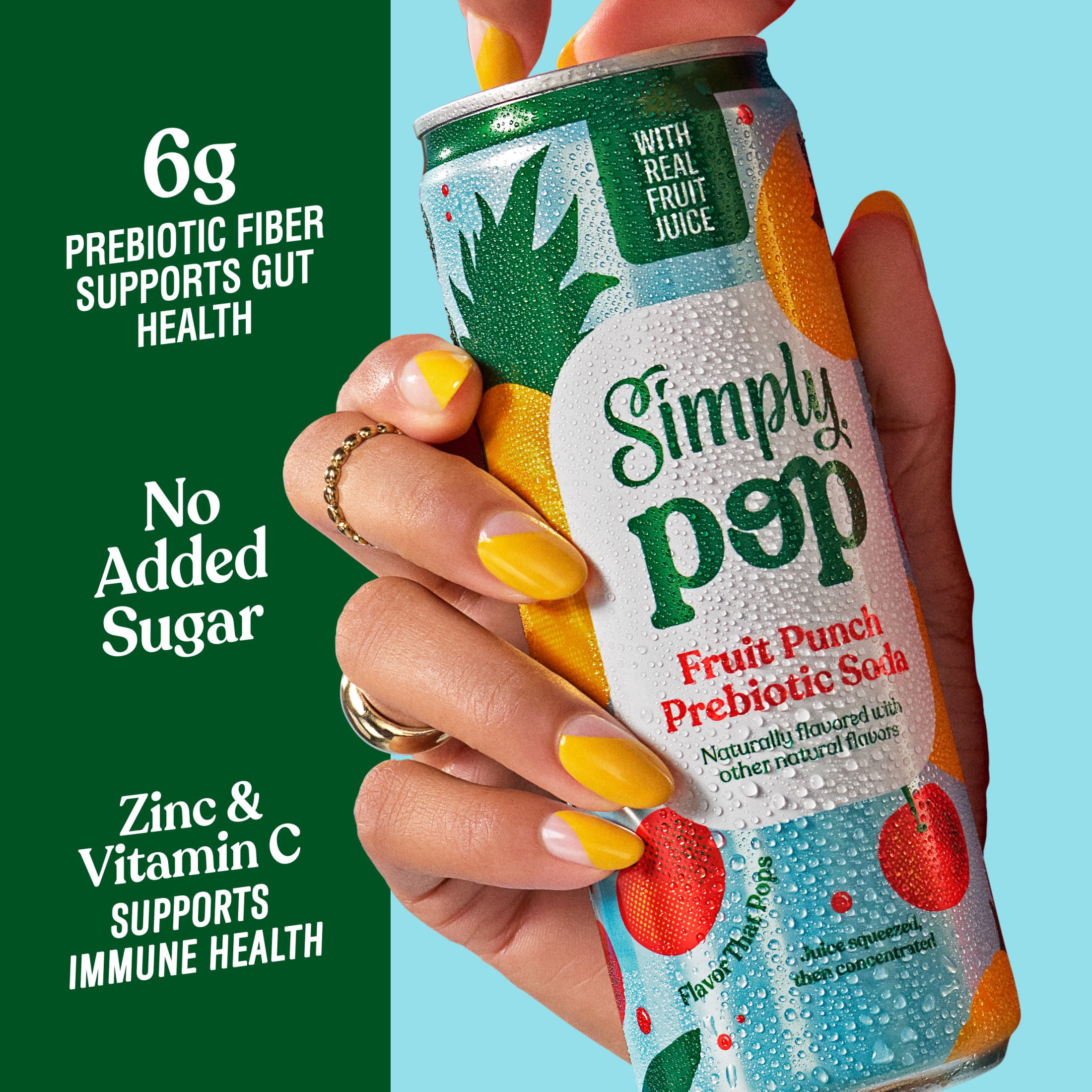 Simply Pop Prebiotic Soda Fruit Punch Drink, 12 oz. can