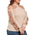 thumbnail image 3 of Enwejyy Women Plus Size Halter Neck Long Sleeve Solid Cold Shoulder Elegant Basic Blouses, 3 of 4