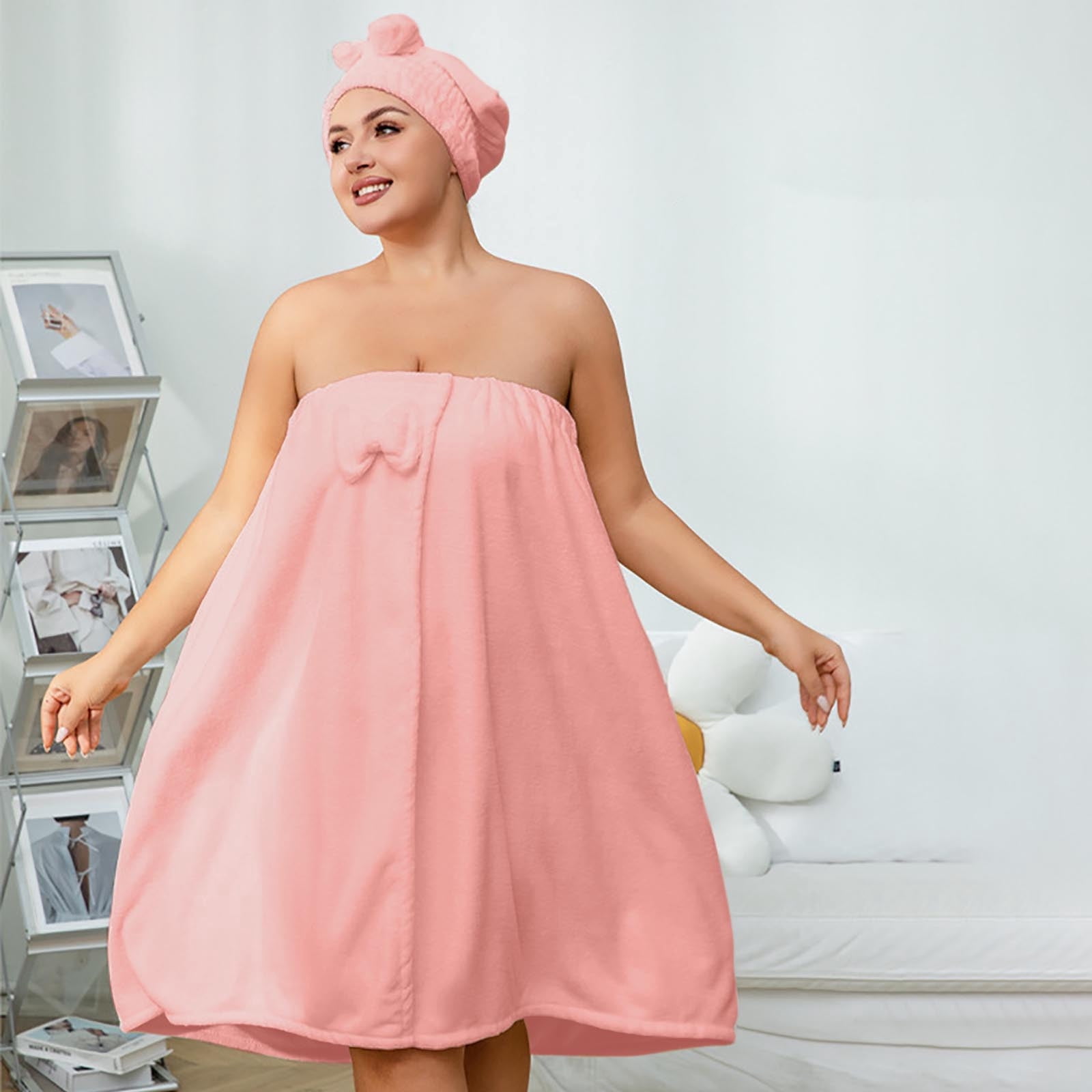 HongHeng Set of 2 Womens Wrap Towel with Hair Towel Bath Towel Wrap Shower Dress Towel Spa Wraps for Women's Bathrobe