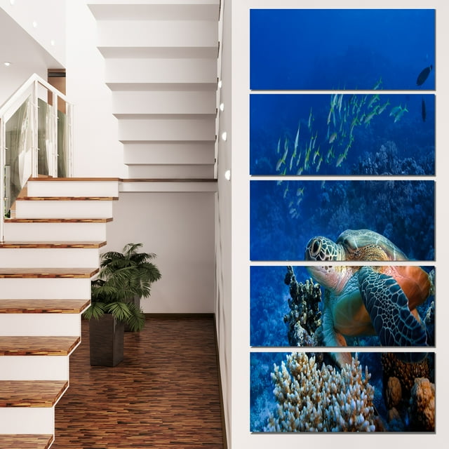 Grande Tortue de Mer sous l'Eau - Impression sur Toile Abstraite