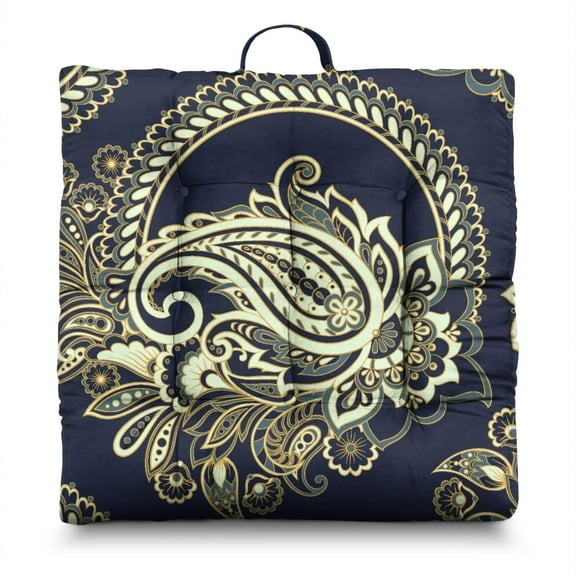 Elegant Boho Floor Pillow - Thick & Supportive Zabuton Cushion with Floral Paisley Design, Skin-Friendly for Extended Sitting