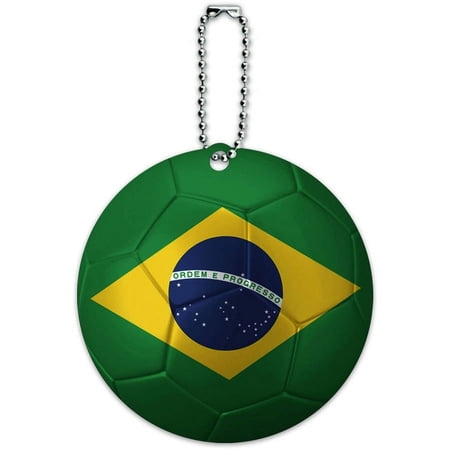 Brazil Flag Soccer Ball Futbol Football Round Luggage ID Tag Card for Suitcase or Carry-On