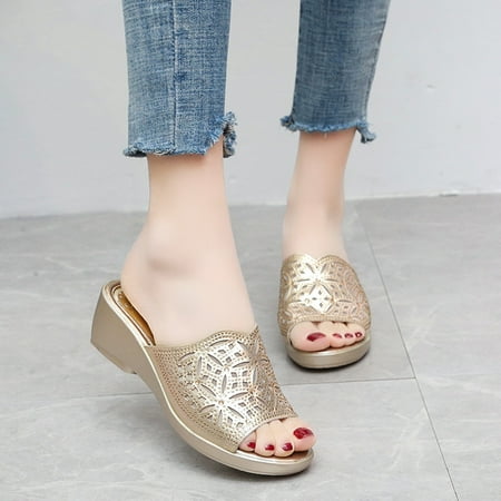 

Alueeu Women s slipper Fashion Spring And Summer Women Sandals Hollow Rhinestone Open Toe Wedge Slippers