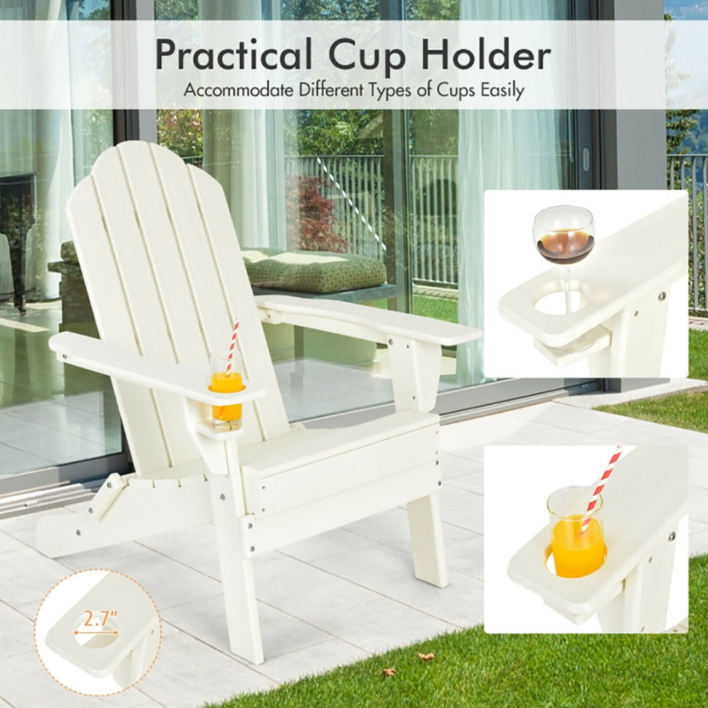Aimee Lii Foldable Weather Resistant Patio Chair with Built-in Cup Holder, Outdoor Patio Furniture, White