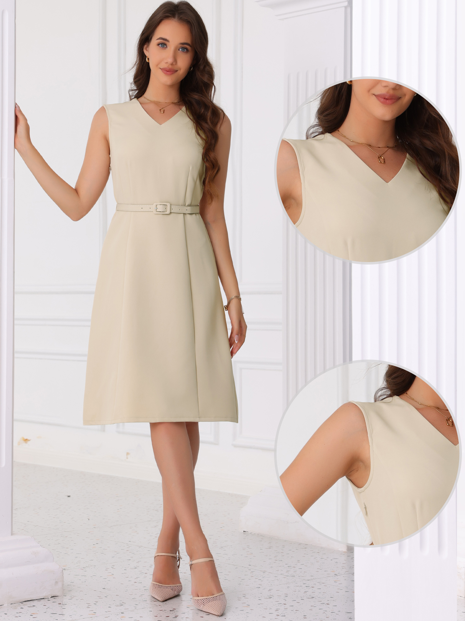 DARING DIVA Sleeveless A-Line Dress S Dark Beige