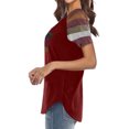 thumbnail image 3 of tredstone Femmes T-Shirt Manches Courtes Col Rond Haut à Rayures Poche T-Shirt, Vin Rouge, XL, 3 of 6