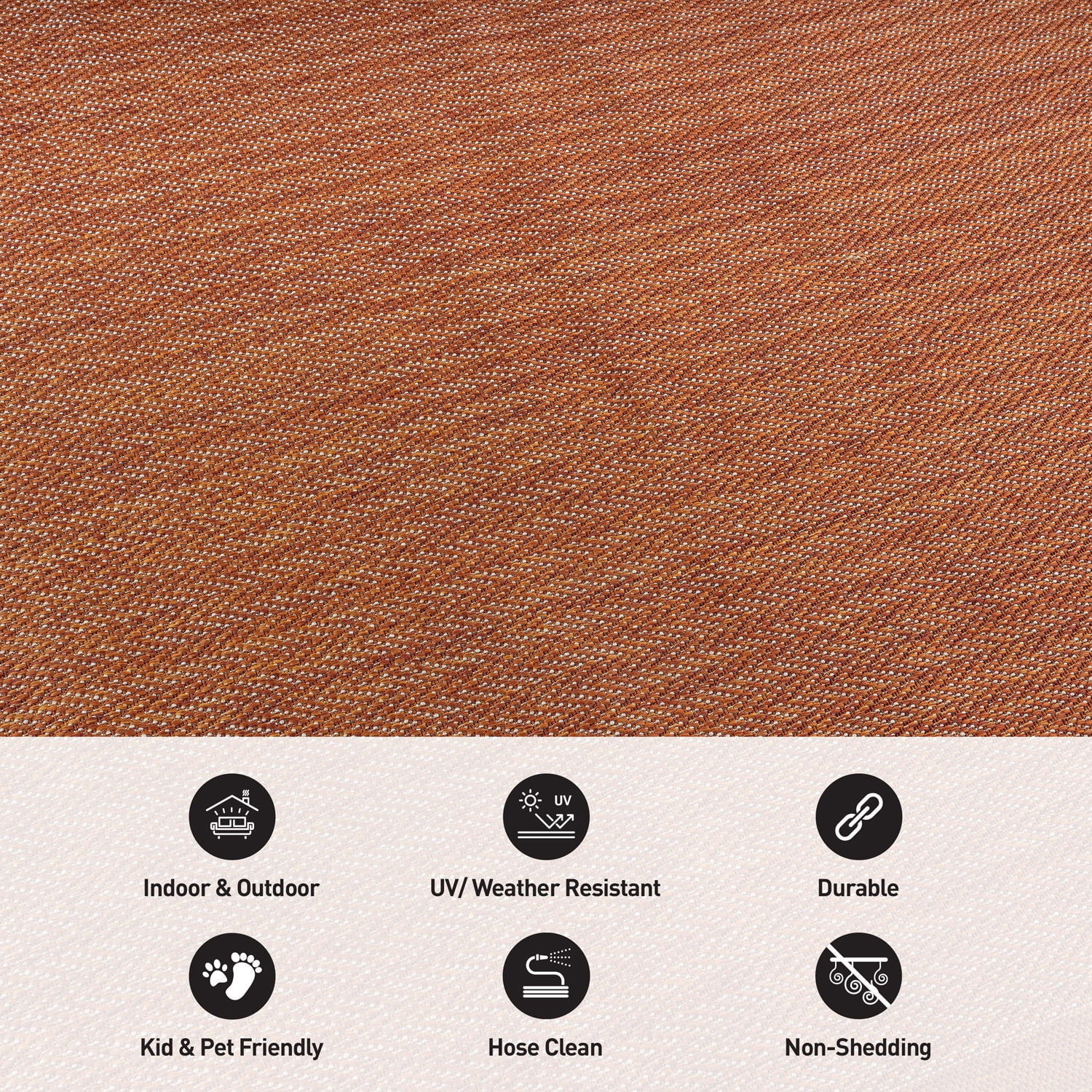 World Rug Gallery Contemporary Bordered Weather Resistant Reversible Indoor/Outdoor Area Rug - RUST 5'x7'