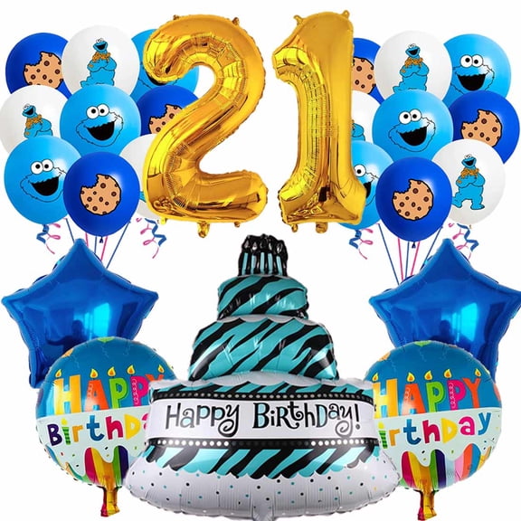 Cookie Monster Balloons Party Supplies 21th Big Number Decorations Decor Kit Birthday