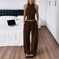 thumbnail image 5 of LEKWK Two Piece Sets for Women Sleeveless High Neck Pleated Tank Tops and Elastic Waist Wide Leg Pants Summer Fashion Casual Vacation Daily Wear, 5 of 7