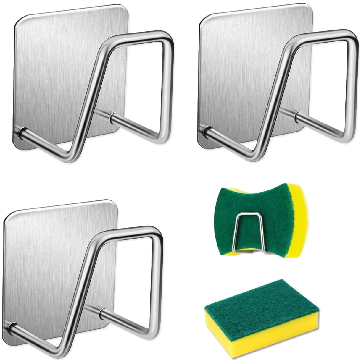 3 Pieces Sponge Holder, Kitchen Sponge Holder, Self Adhesive Sponge Holder, Adhesive Quick Dry Kitchen Sink Sponge Holder Waterproof Stainless Steel ...
