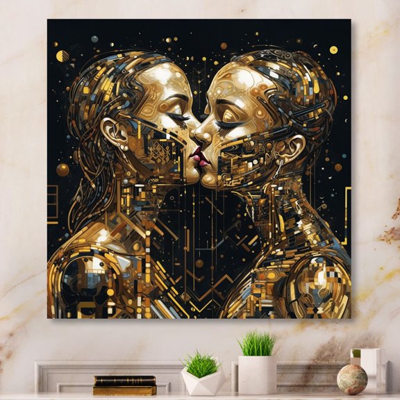 Designart "Kissing in Acrylic Romantic Embrace I" Abstract Marble Metal Art Print