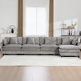 thumbnail image 3 of 146.5” Gray Modular Sofa, 4 Seater L Shaped Chenille Sectional for Living Room, Cloud Couch with Ottoman, Sofá moderno, 3 of 10