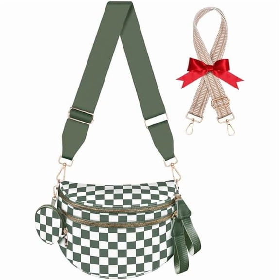 ZLCBum Bags for Women Checkered Crossbody Bag with Removable Wallets Large Nylon Belt Purse Fanny Packs, Bonus with a Extra Strap (Beans Green Checkered)