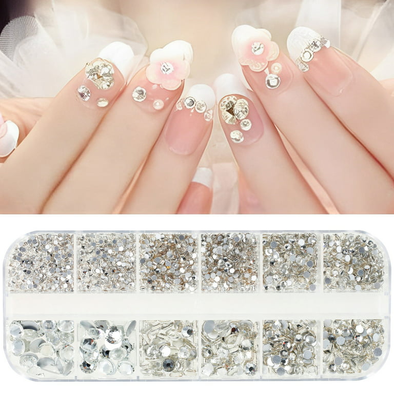 Clear White Nail Art Rhinestone, 3D Crystal Nail Diamond Gem, Flatback  Rhinestones Multi Shapes Sizes Nail Design for Women Girls Manicure Charms