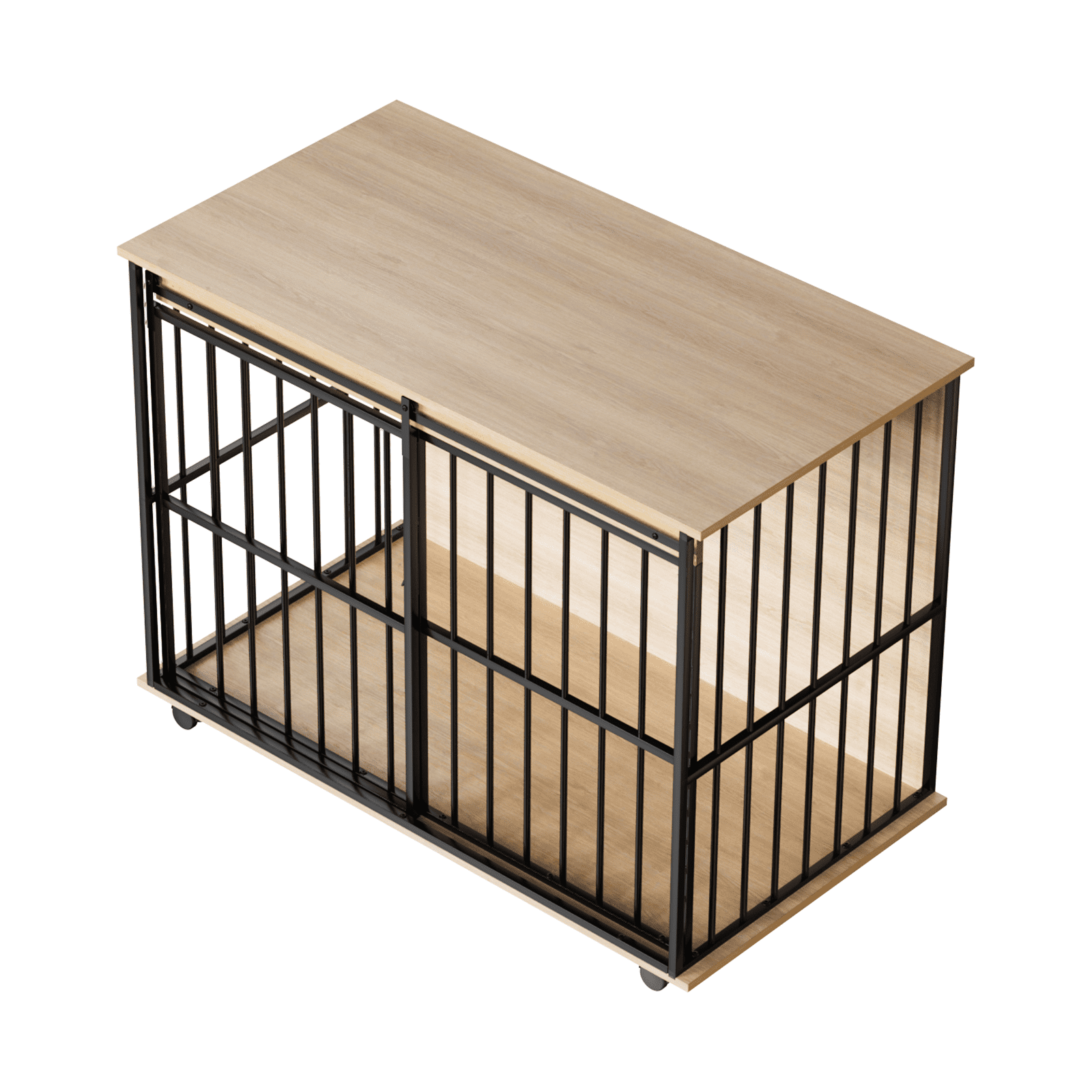 ZephyPaws 44in Dog Crate Furniture,Wooden Dog Kennel Indoor with Double Doors, Dog Cage with Wheels,Dog House Side End Table for Large Dogs up to 85 lb,Natural Black