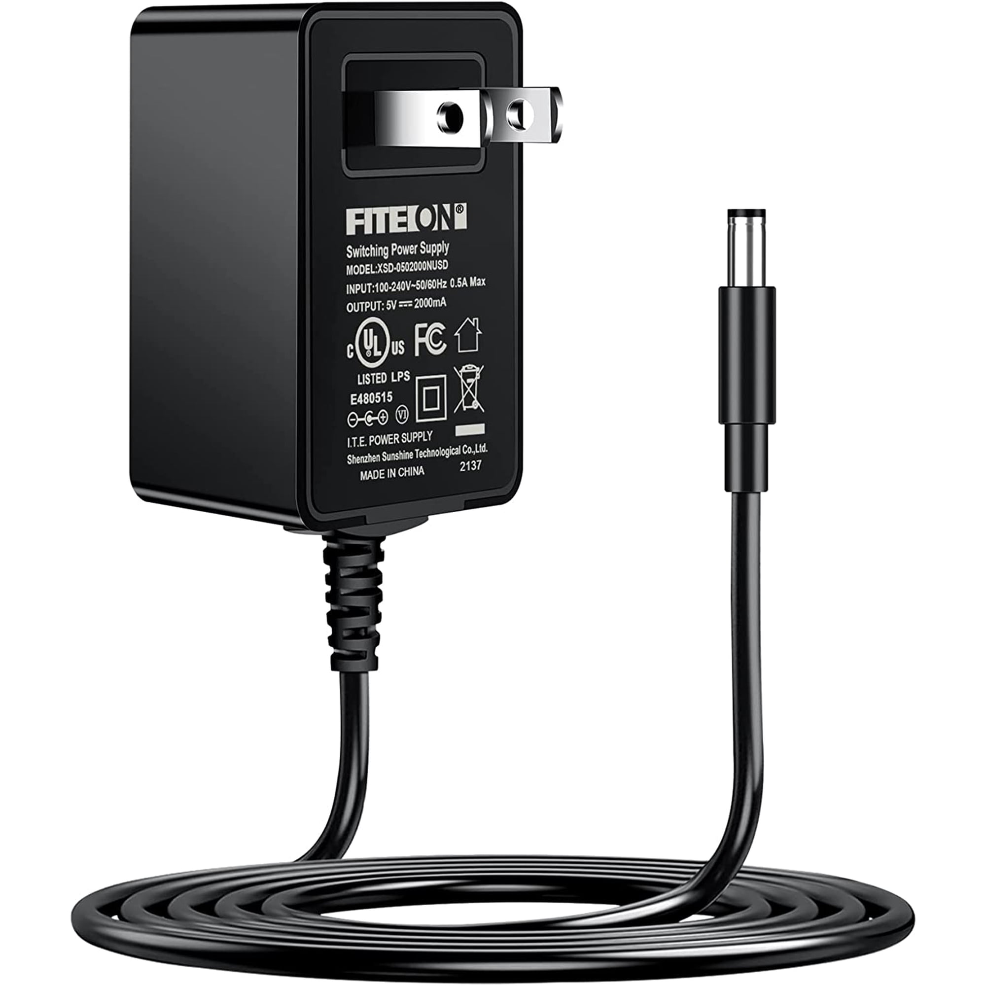 FITE ON 5V 2A AC Adapter, 5V 2A Replacement Bubble Maker Power Adapter Charger, 5V 2A UL Listed 100V-240V AC Power Adapter Wall Charger for Bubble Machine, TV Box, Camera, Speaker, Router