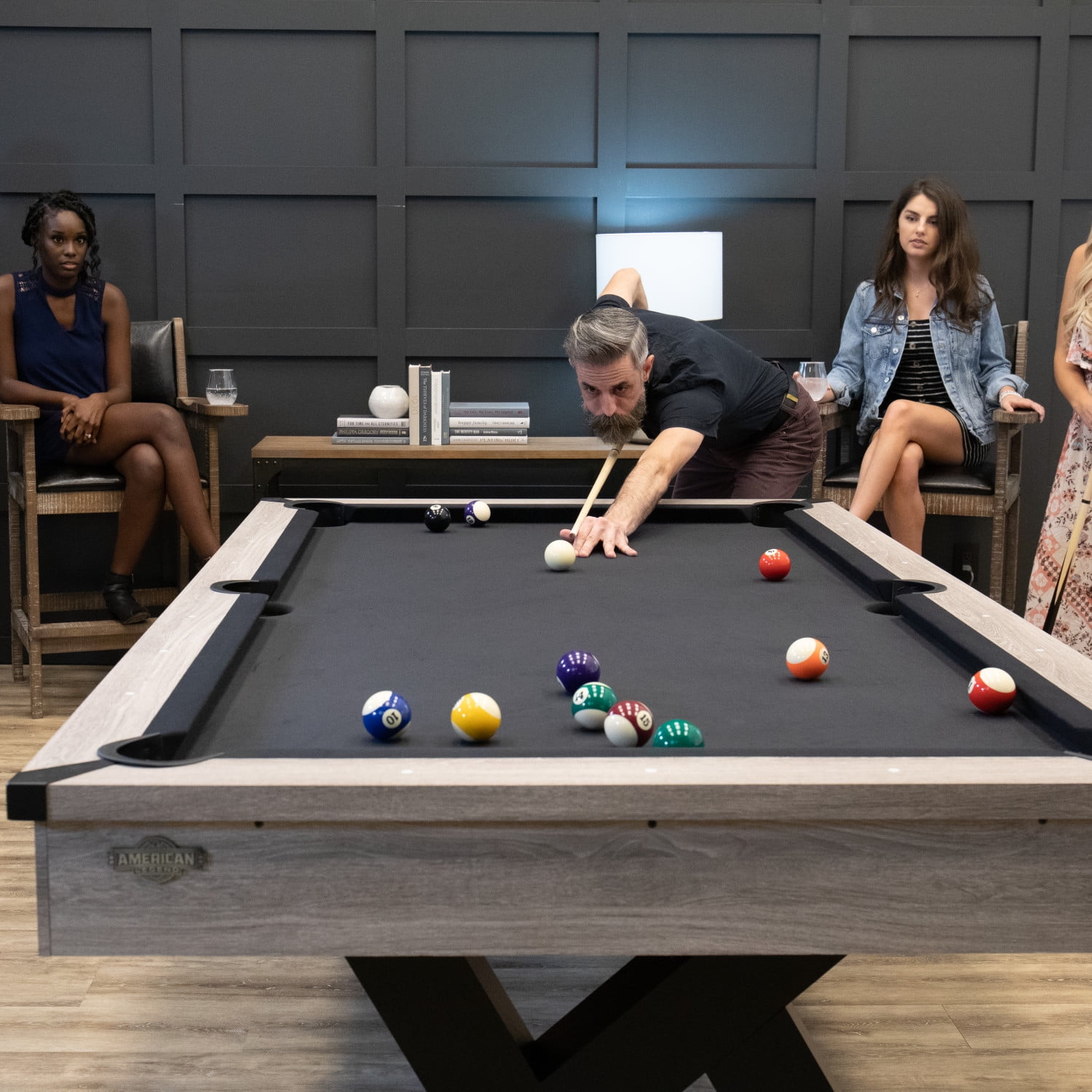 American Legend Kirkwood 90 Billiard Table with Rustic Finish, K-Shaped Legs and Black Cloth