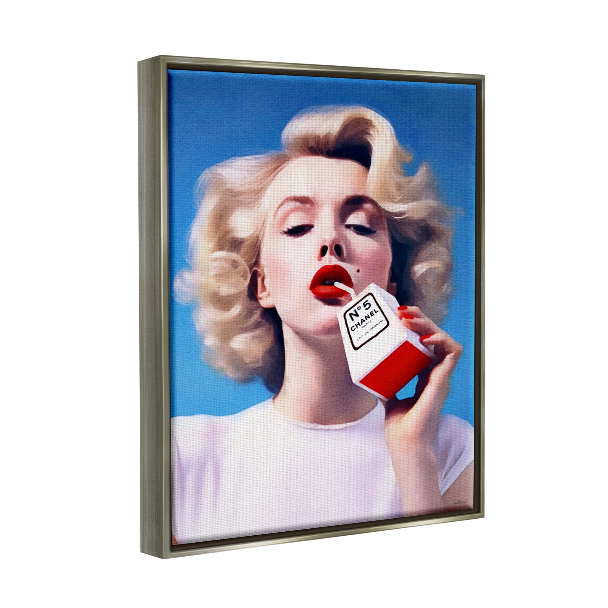 Stupell Industries Fashion Glam Girl Portrait Beauty & Fashion Painting Gray Floater Framed Art Print Wall Art, 17 x 21