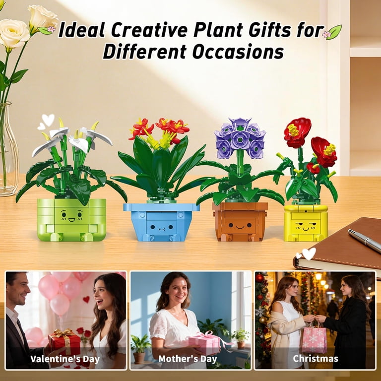 Flower Building Kit for Adults, 614 Pcs Botanicals Happy Plants
