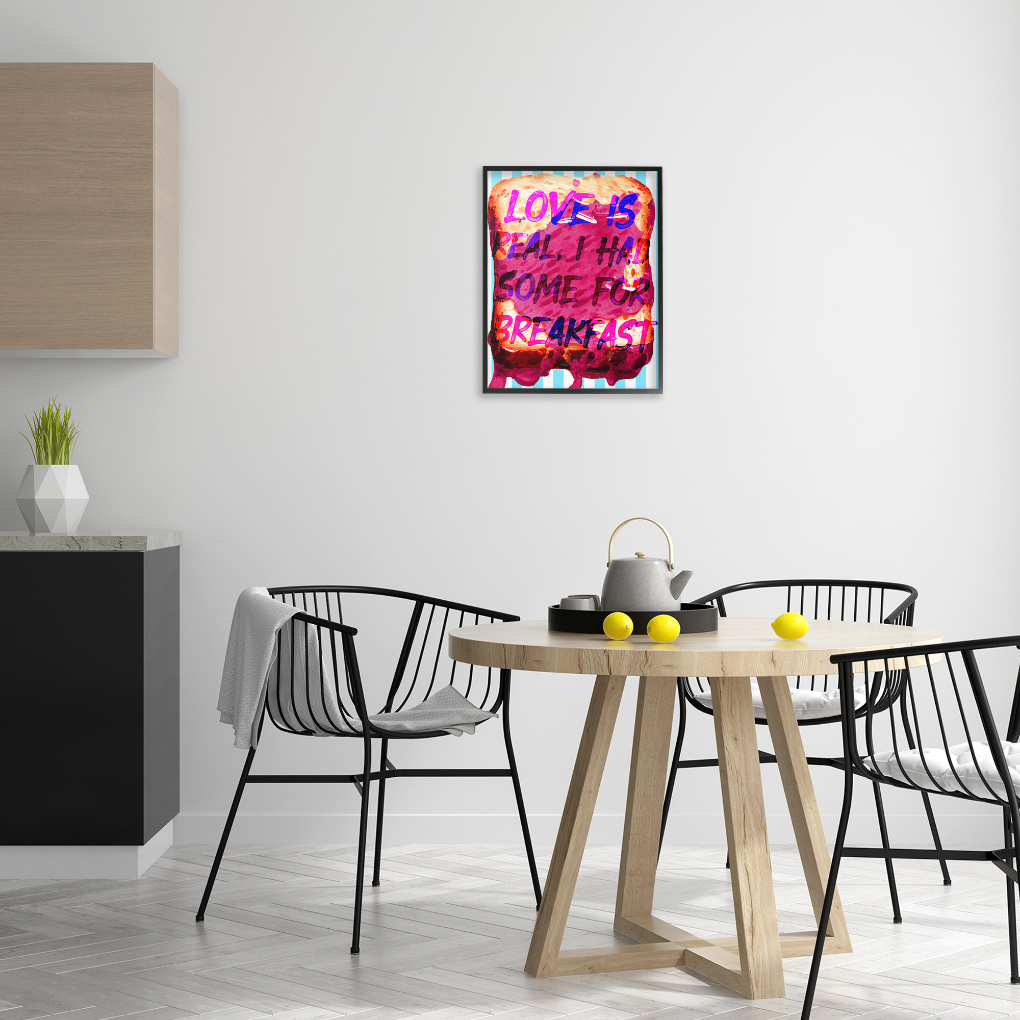 Stupell Industries Love Is Real Breakfast Food & Beverage Painting Black Framed Art Print Wall Art, 16 x 20